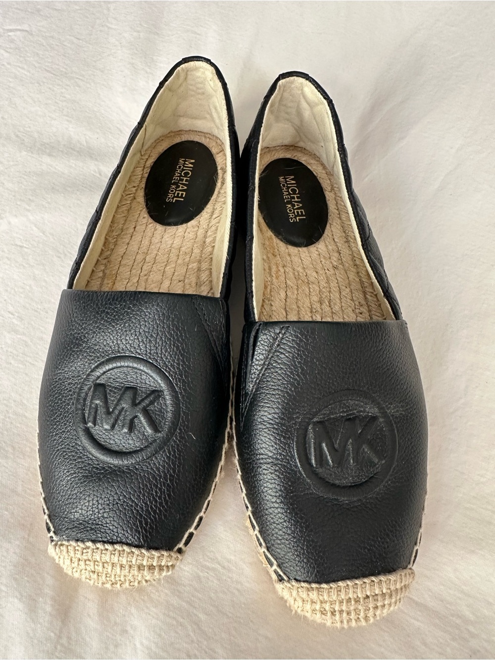Michael Kors Black Leather MK Espadrille Slip-Ons